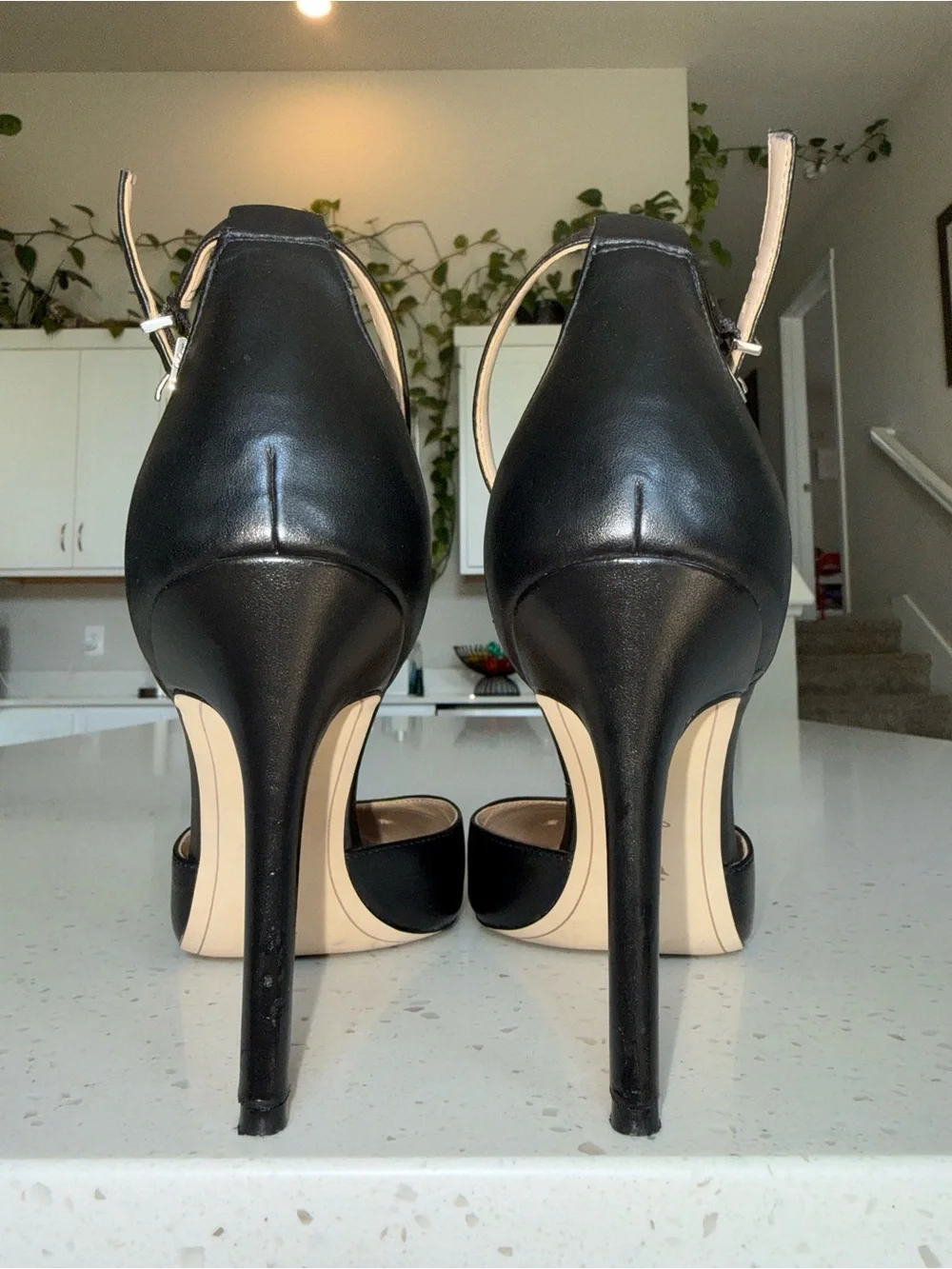 Sam Edelman Black Leather Pointed Ankle-Strap Stilettos